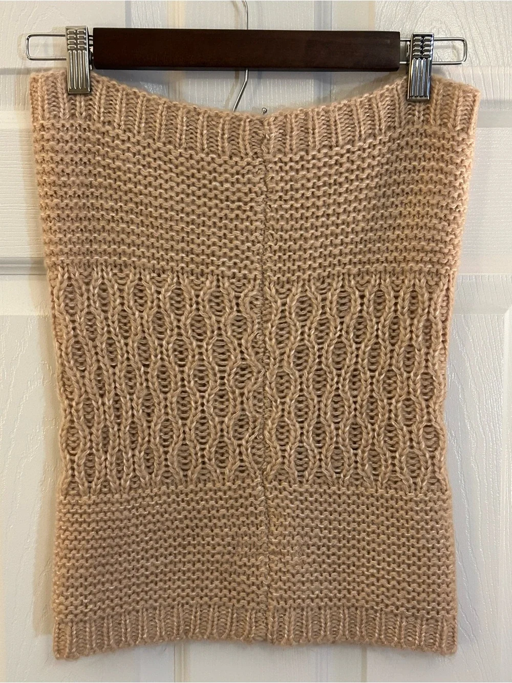 Betsey Johnson Knit Infinity Scarf Pearl Embellished Beige Oatmeal One Size